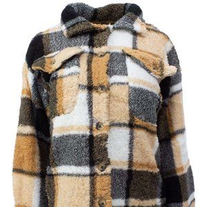 NWT - SHACKET - Plaid Printed Button Down Lightweight - Stone M